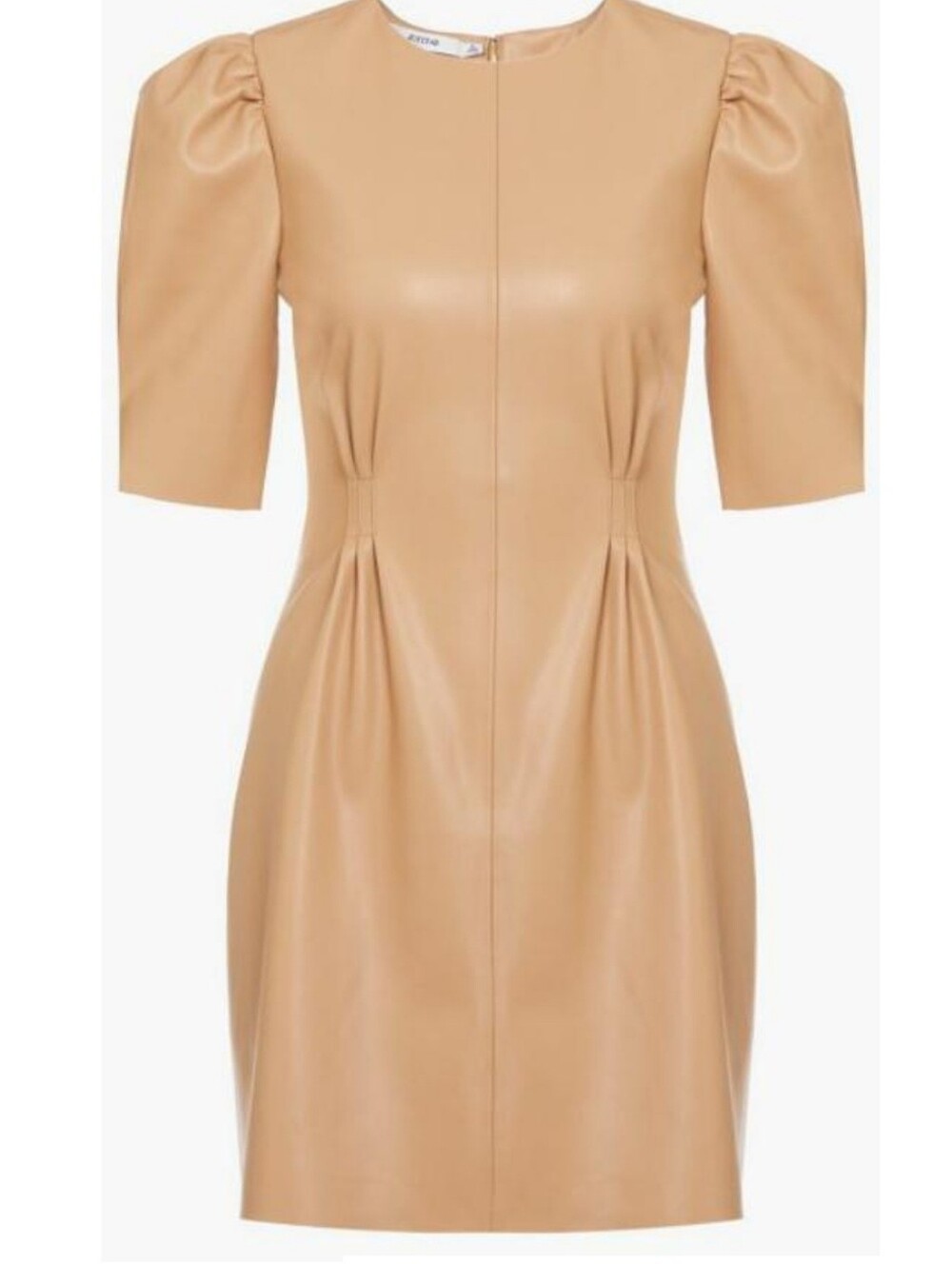 Vegan Leather Tan Puff Sleeve Mini Dress